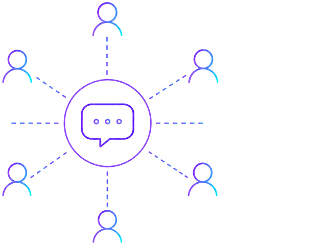 People connected around an AI chatbot interface