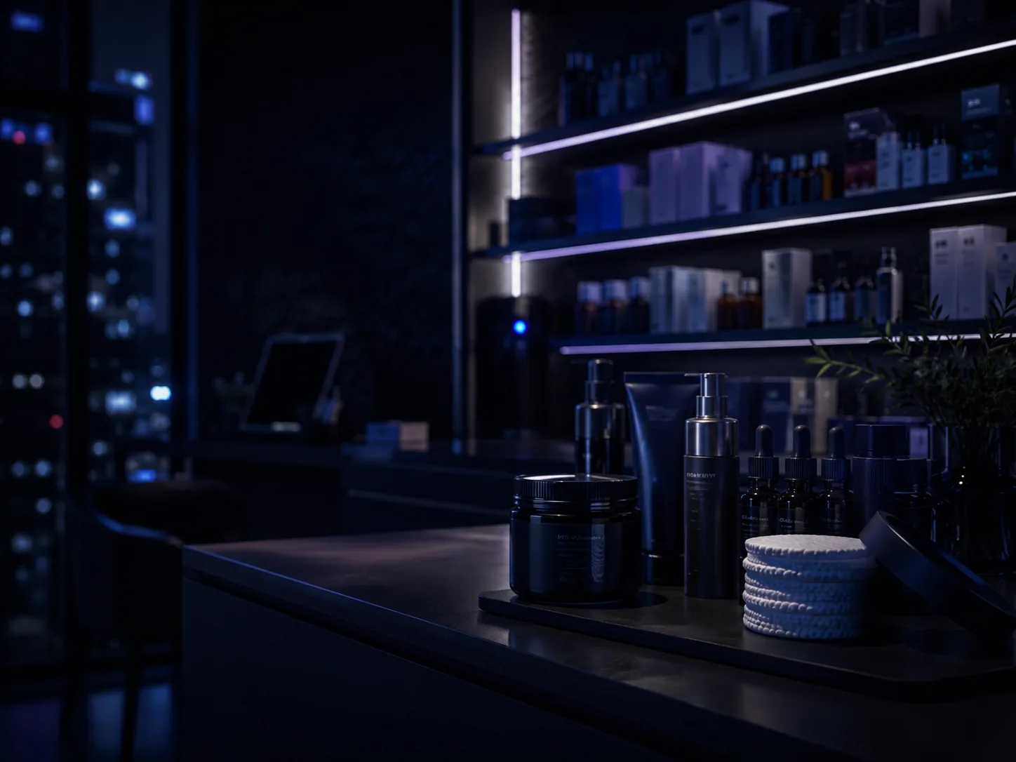 Dark skincare product showroom for Dr Ambroziak healthcare ecommerce
