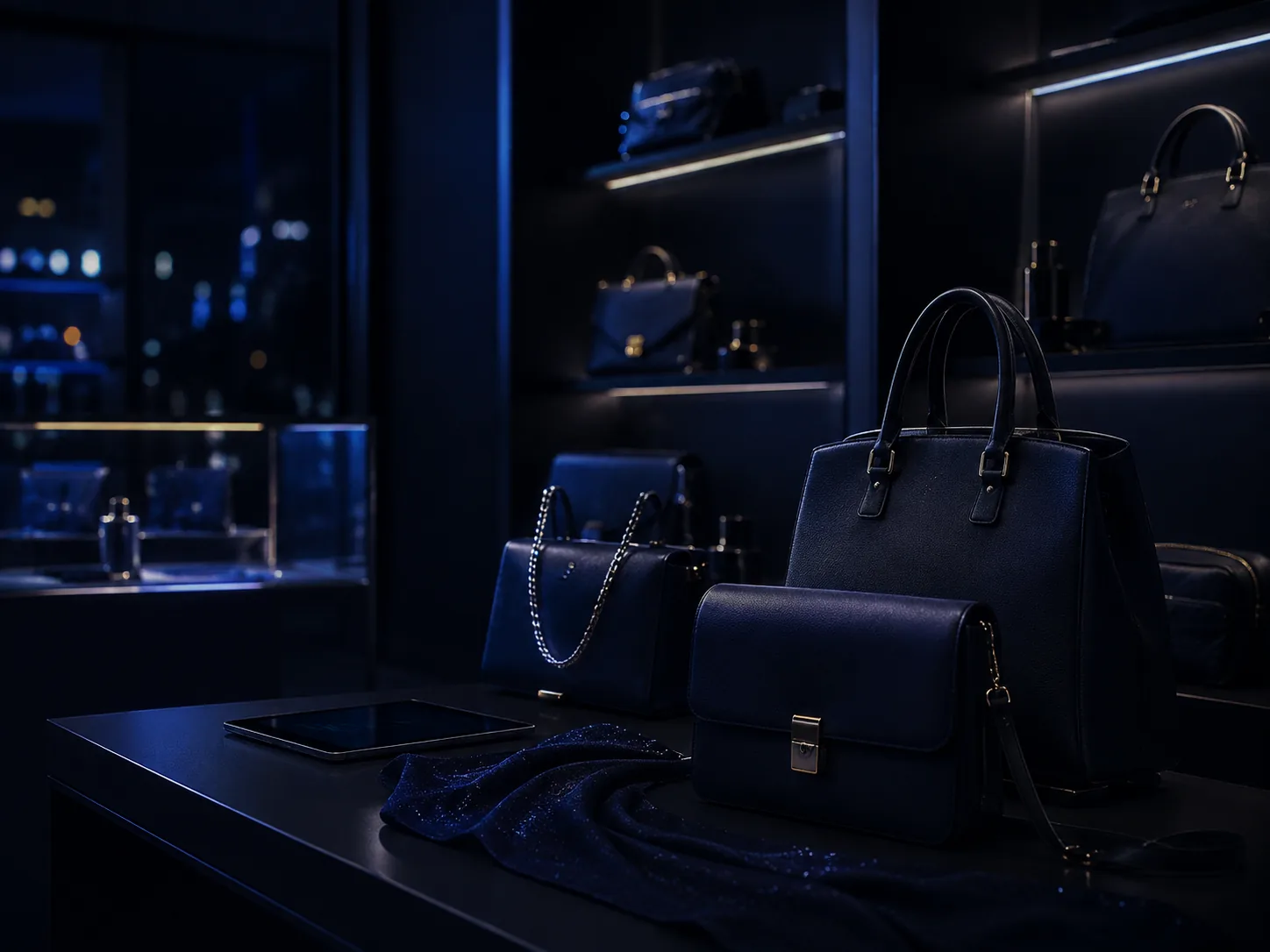 Dark women handbags showroom for Oleto ecommerce